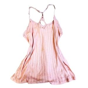 Vintage Victoria's Secret Pink Pointelle Lace Cami Top Soft Girl Coquette Size L